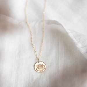 Rose June Birth Flower Engraved Cute Gift Necklace